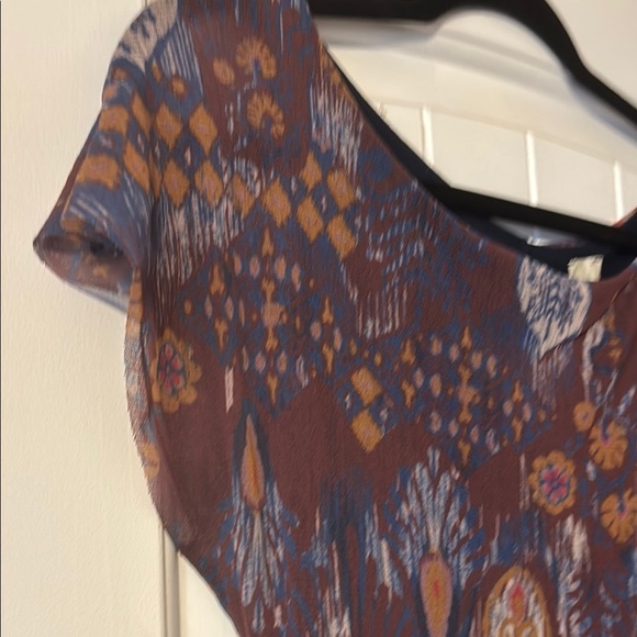 Anthropologie Blue and Orange Mini Sundress with Flutter Sleeves - Picture 6 of 8